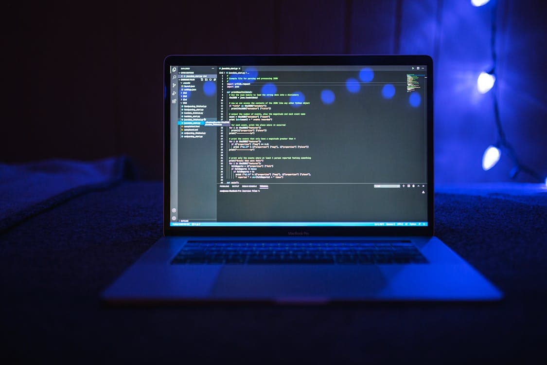Programming code on a laptop screen